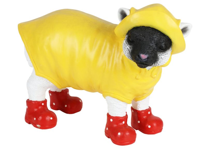 Animal figure with raincoat and rubber boots 42x18x30cm lamb